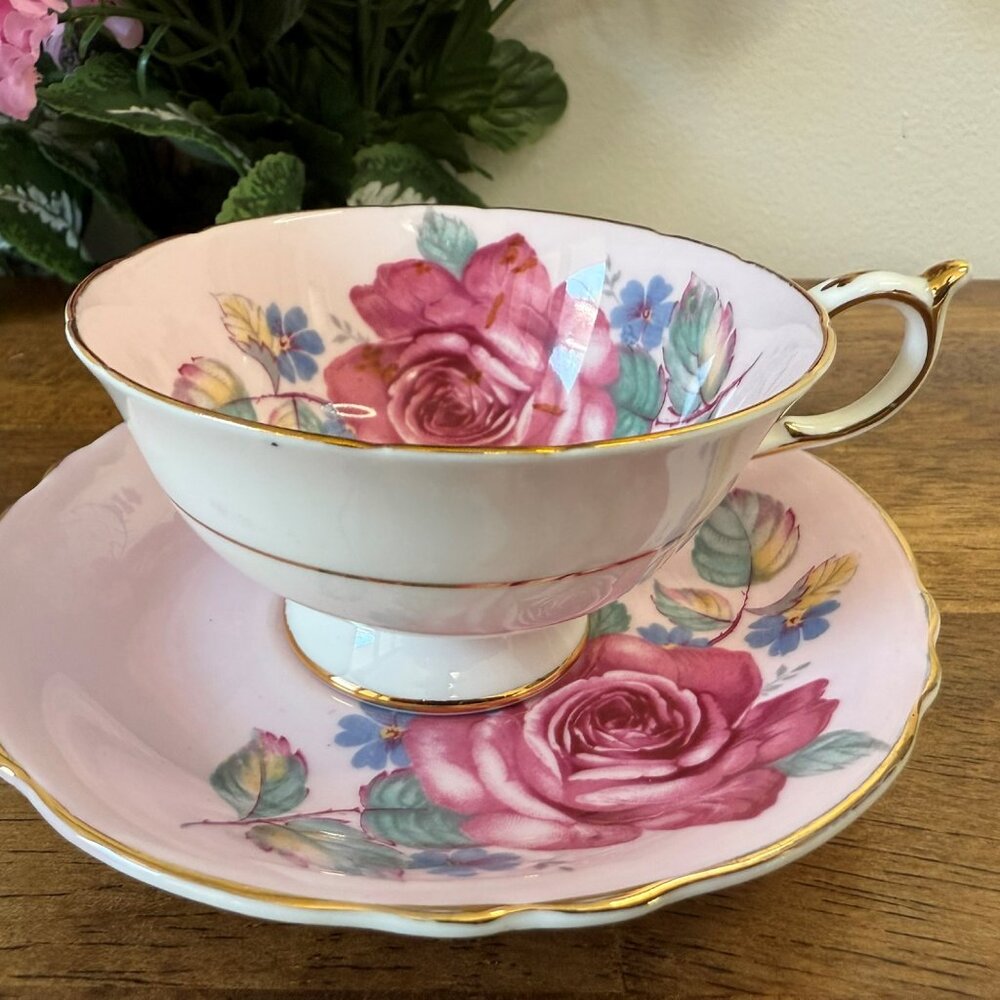 Paragon Pink Cabbage‎ Rose Teacup and Saucer A8004 Royal Warrant Bone China